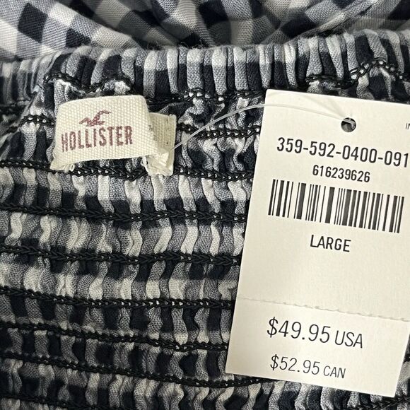 NWT Hollister Jumpsuit L 100% Viscose Strapless Pockets Cutout Black Gingham - Picture 9 of 10